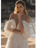 Off Shoulder Ivory Lace Tulle Corset Back Stunning Wedding Dress